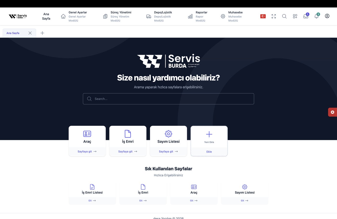 SEBİS yönetim paneli ana sayfası